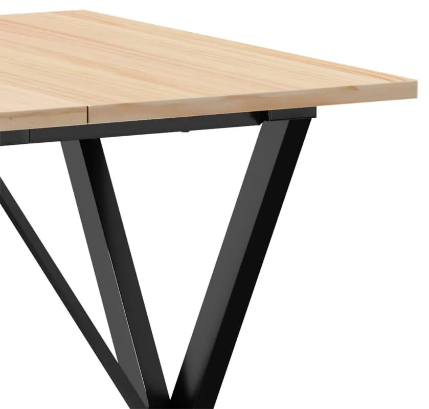 tömör fenyőfa és öntöttvas étkezőasztal X-vázzal 70x70x75 cm