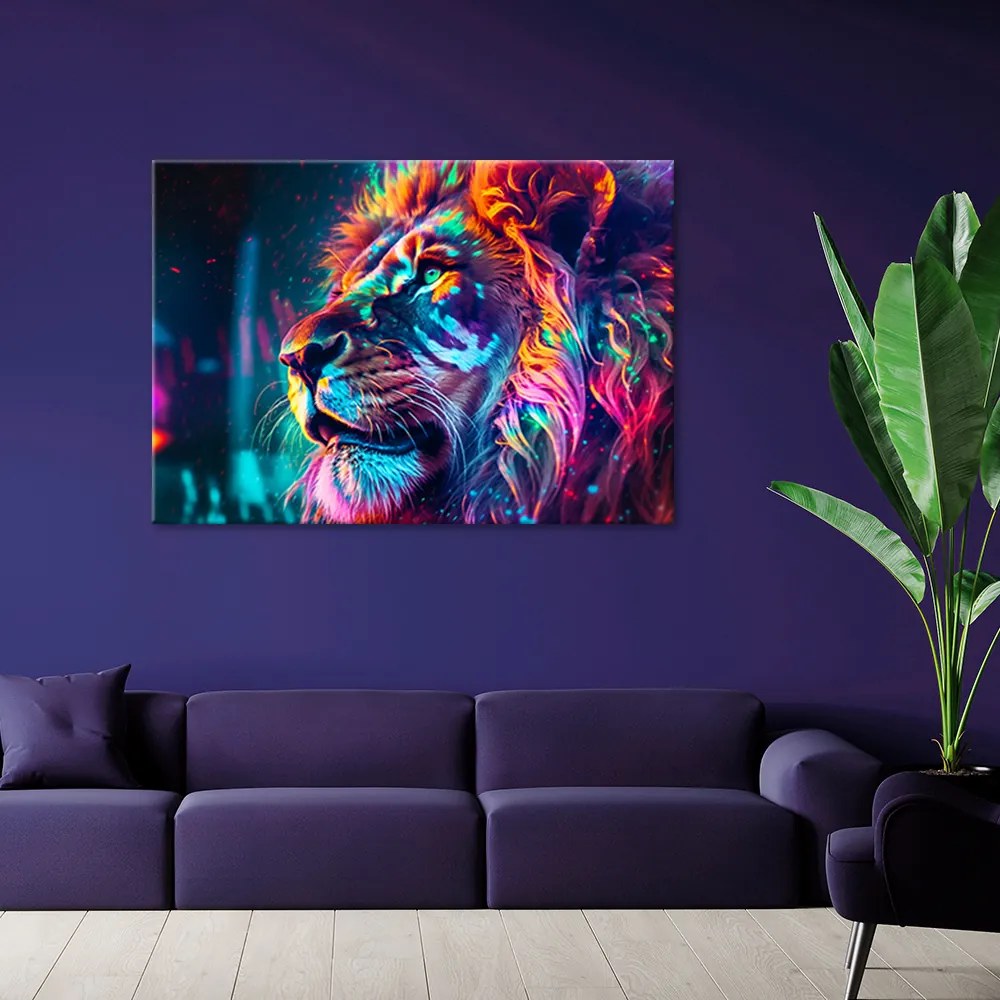 Gario Vászonkép Töprengő színes oroszlán Méret: 90 x 60 cm