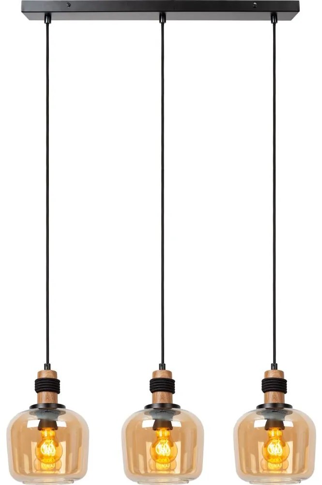 Lucide 45408/03/62 - Csillár zsinóron ILONA 3xE27/40W/230V fekete/bézs