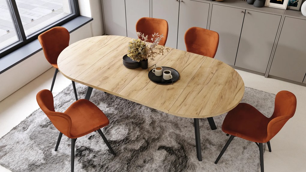 Mazzoni ALMO Arany Craft tölgy/fekete lábak - BŐVÍTHETŐ KEREK ASZTAL Y ALAKÚ LÁBAKKAL LOFT/IPARI STÍLUSÚ NAPPALIBA/ÉTKEZŐBE