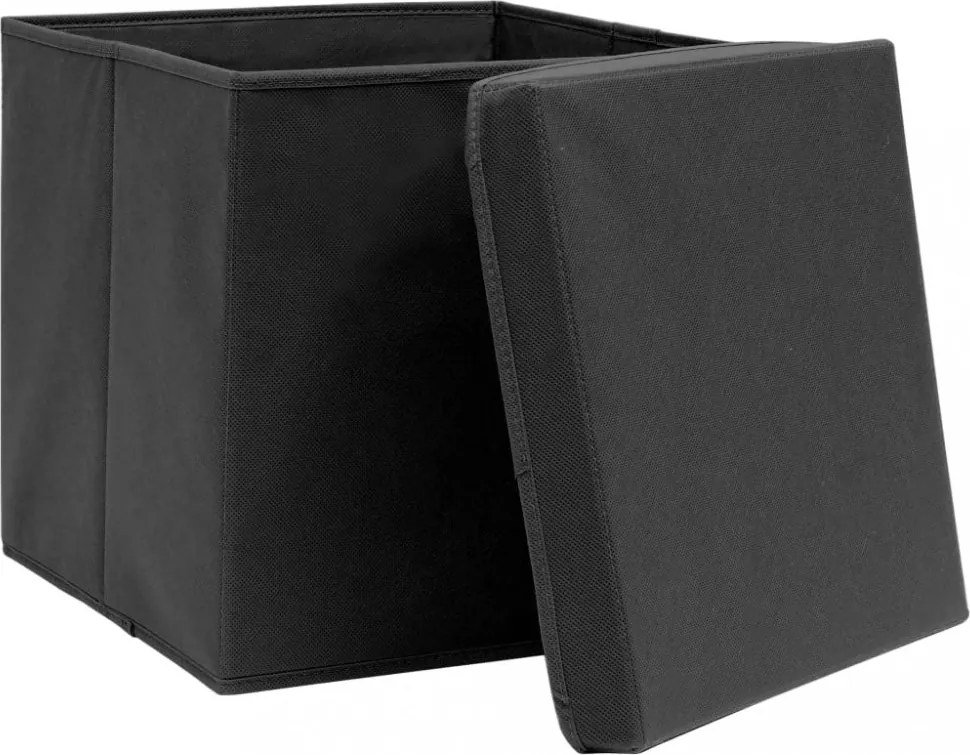4 db fekete szövet tárolódoboz fedéllel 32 x 32 x 32 cm
