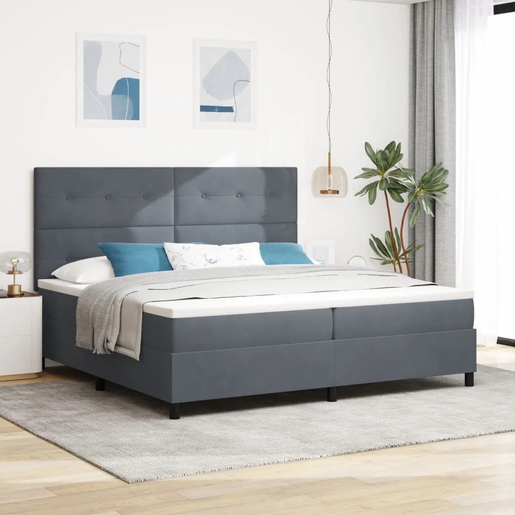 Boxspring Ágy Matrac nélkül Sötétszürke 200x200 cm Bársony