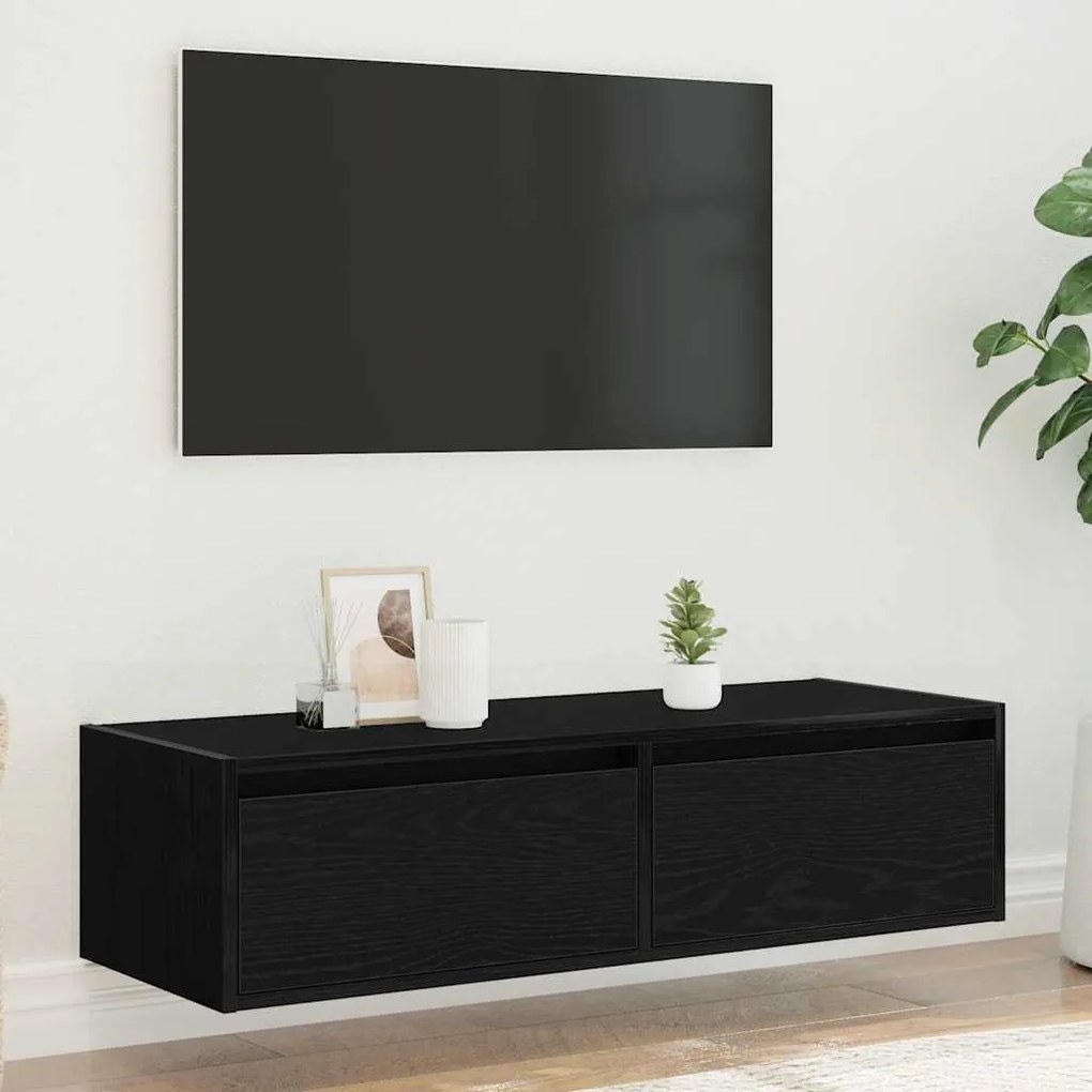 TV szekrény LED világítással fekete tölgy 100X35,5x25 cm