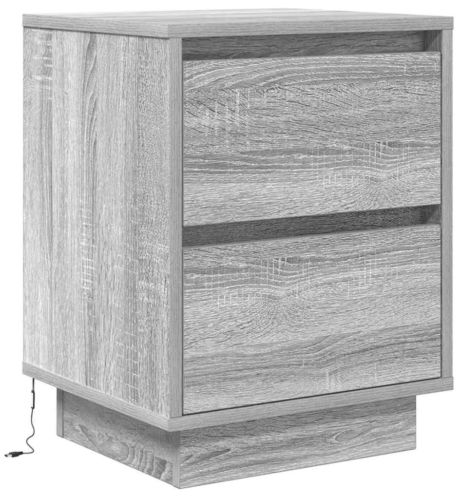 2 db szürke sonoma éjjeliszekrények LED világítással 38x34x50cm