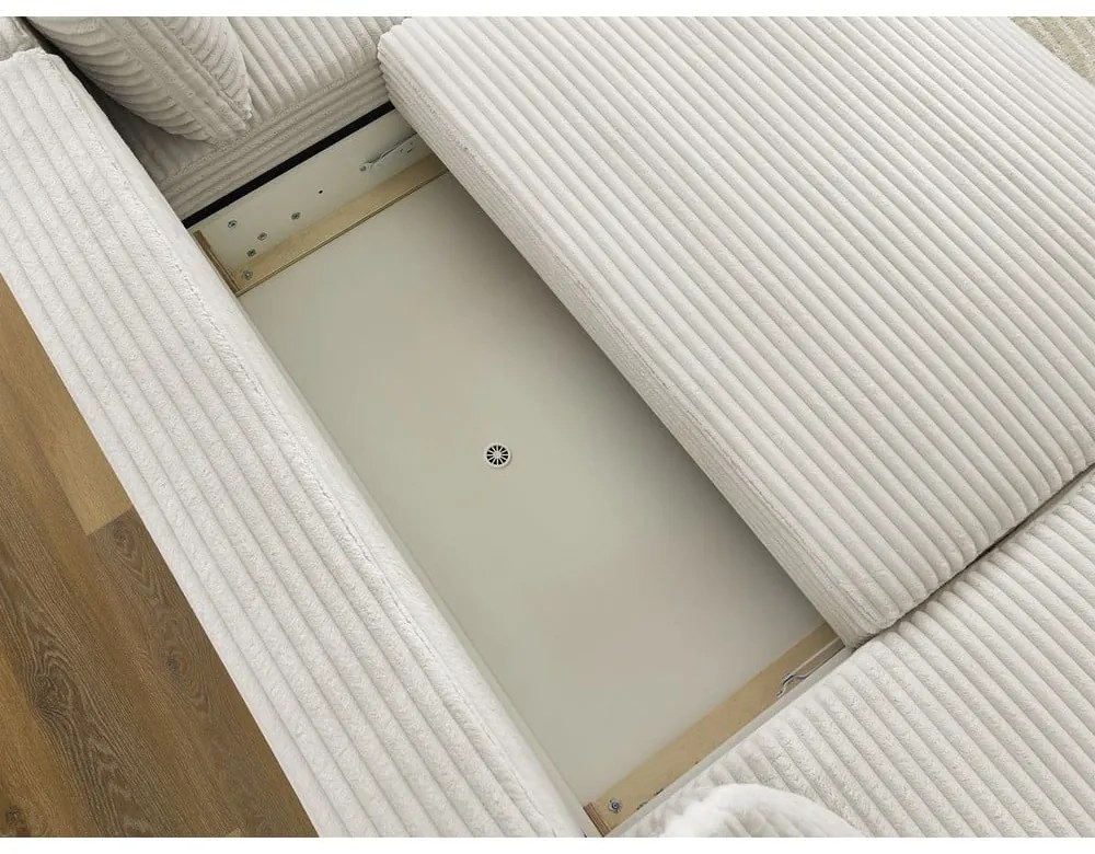 Krémszínű kordbársony kinyitható sarokkanapé (bal oldali-U alakú) Lucien – Bobochic Paris