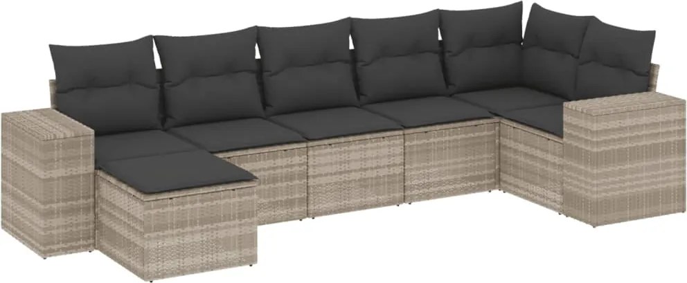 vidaXL 7 részes világosszürke polyrattan kerti ülőgarnitúra párnákkal