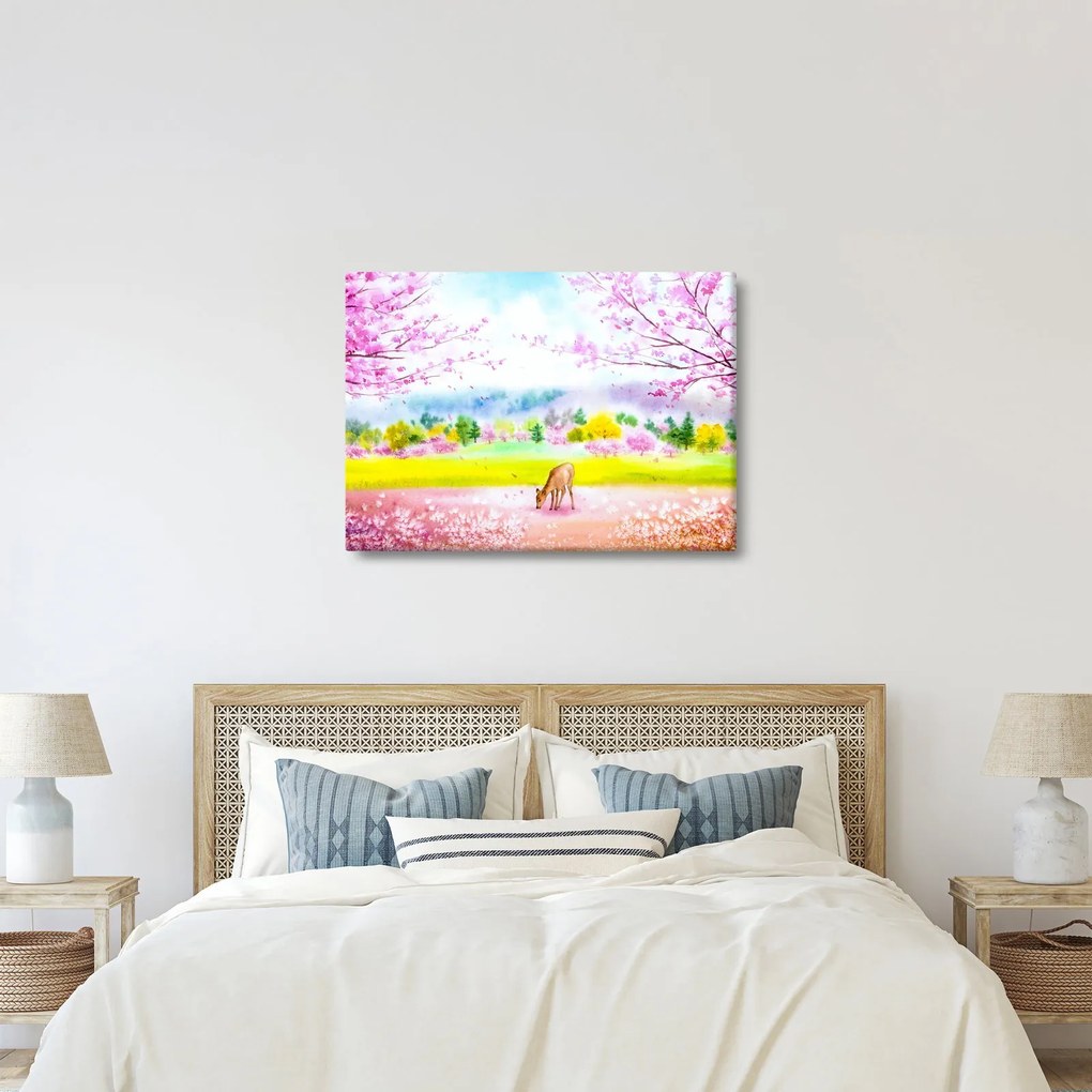 Kép - festett szarvas, akvarell (70x50 cm)