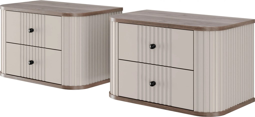 Vesper függő éjjeliszekrény készlet 56 cm - kasmír / diófa / fekete fogantyúk