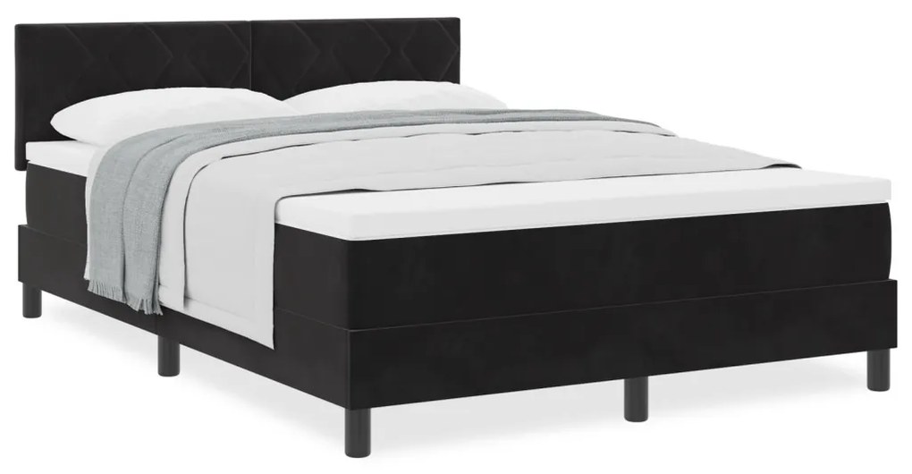 Box Spring Ágy Matraccal Fekete Színben, 140x190 cm Bársony
