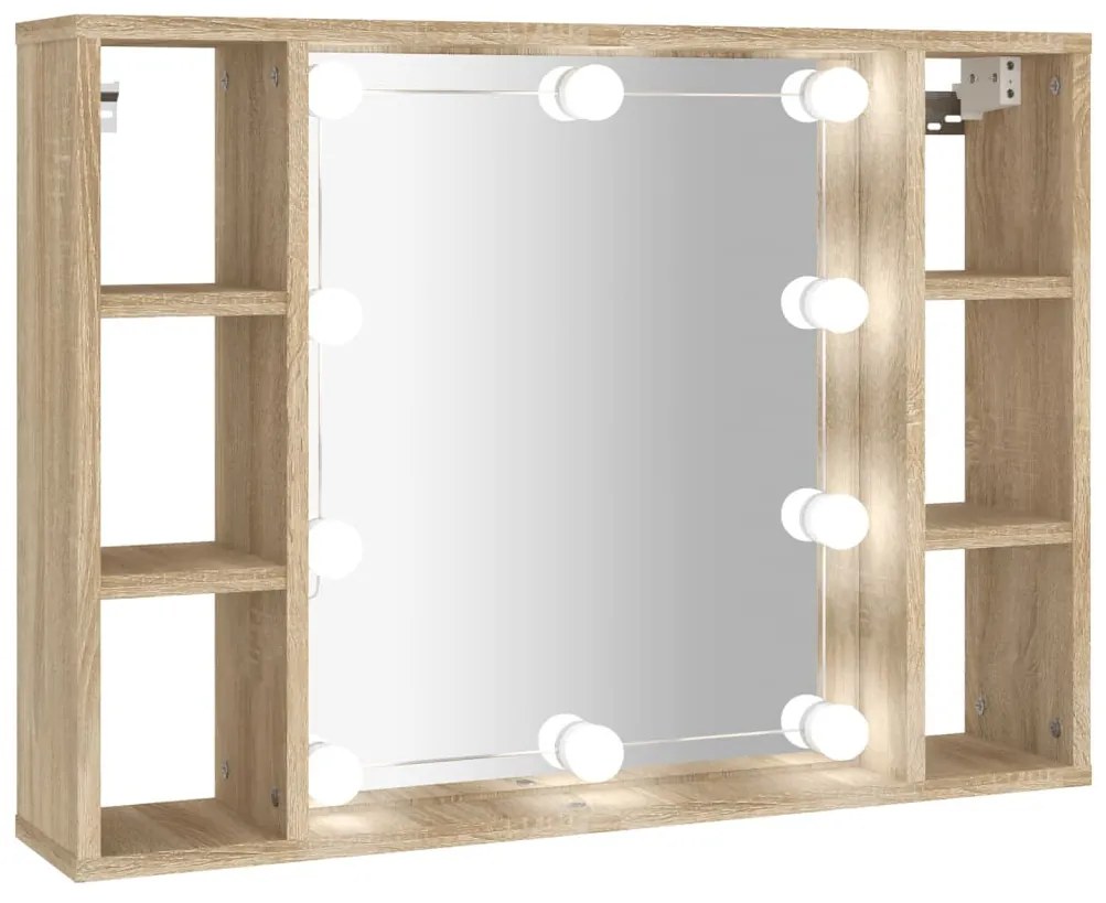 sonoma tölgy tükrös szekrény LED-ekkel 76 x 15 x 55 cm
