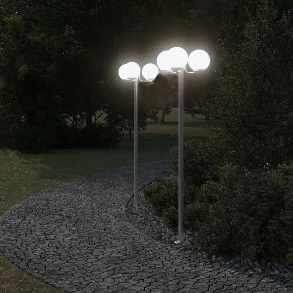 2 db ezüstszínű rozsdamentes acél kültéri állólámpa 215 cm