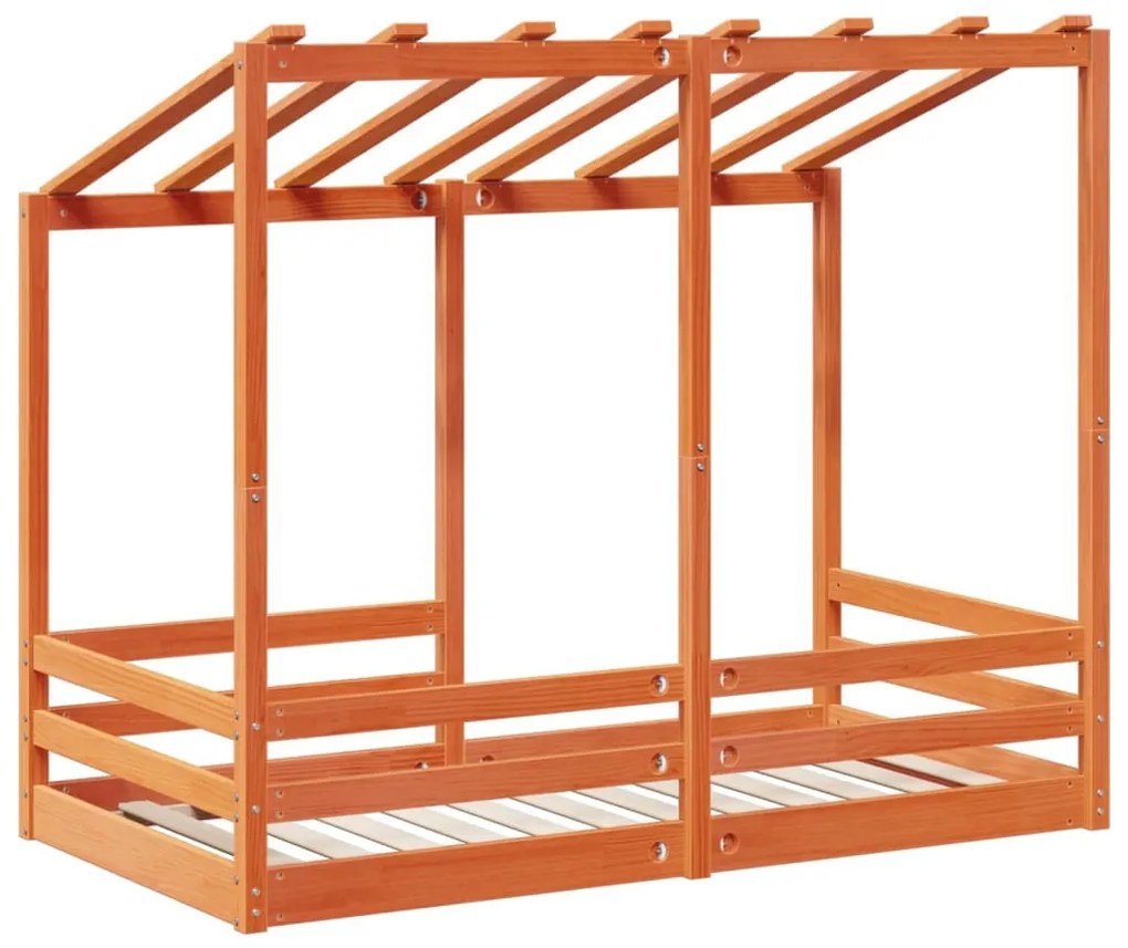 viaszbarna tömör fenyőfa gyerekágy tetővel 70 x 140 cm