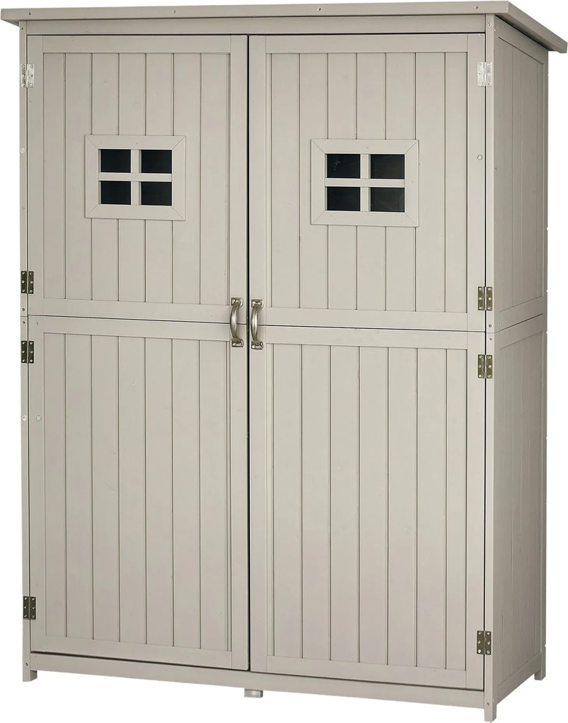 Outsunny Fa Kertiszerszámos Szekrény Kültéri Tároló Két Ajtóval Vízálló Tetővel Különböző Méretű Rekeszekkel 127.5x50x164cm Szilárd Fa | Aosom