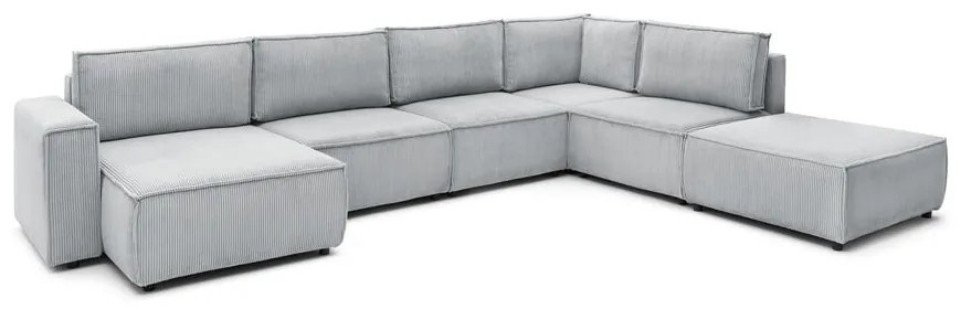Világosszürke kordbársony sarokkanapé (jobb oldali-"U" alakú) Nihad modular – Bobochic Paris