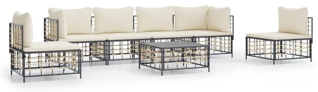 7 részes antracitszürke polyrattan kerti ülőgarnitúra párnákkal