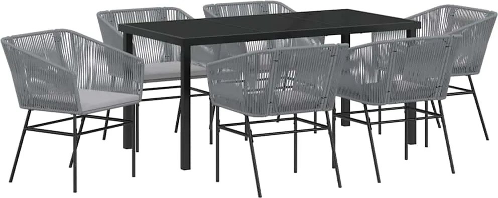 vidaXL Kert étkező szett párnával 7 pcs Szürke Porszórt acél