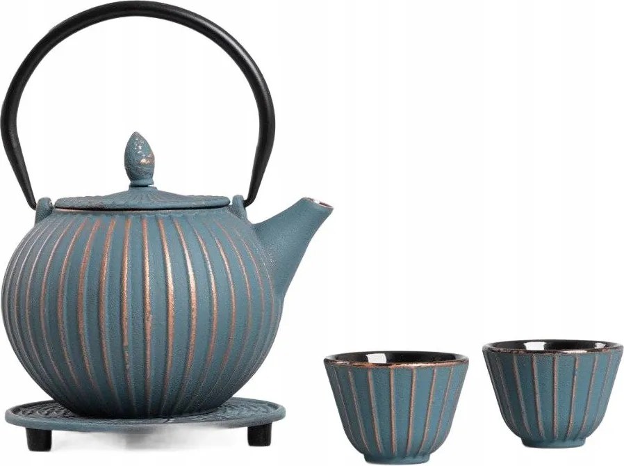 Andreas öntöttvas teáskészlet kék-arany 4 részes Homla