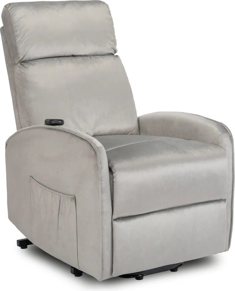 Fotel Elektrycznie Rozkładany COLTON z Funkcją Wstawania Szary Welurowy