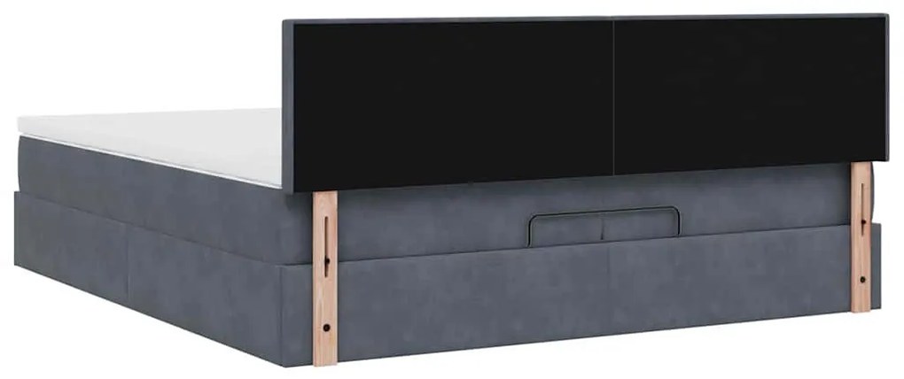 Ottomán ágykeret matraccal sötétszürke 200x200 cm bársony