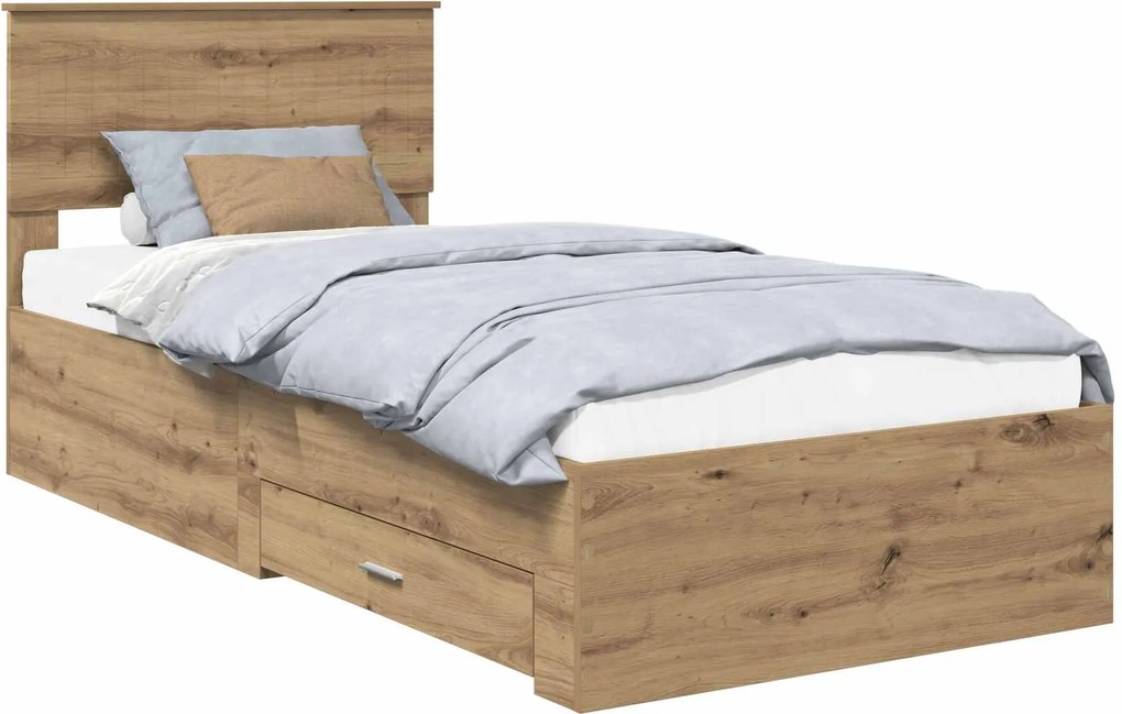 vidaXL Ágykeret fejtámlával fiókkal Artisan tölgy 90 x 190 cm Faanyag
