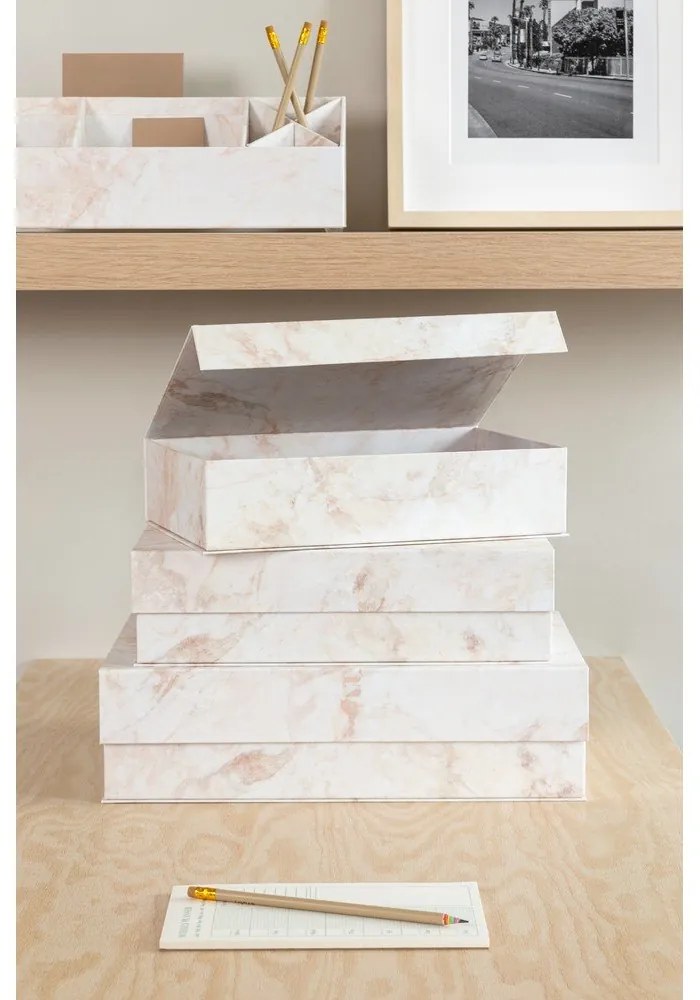 Bézs fedeles dekoratív karton tárolódoboz szett 3 db-os 42,5x29,5x13 cm Kian Paper Laminate – Bigso