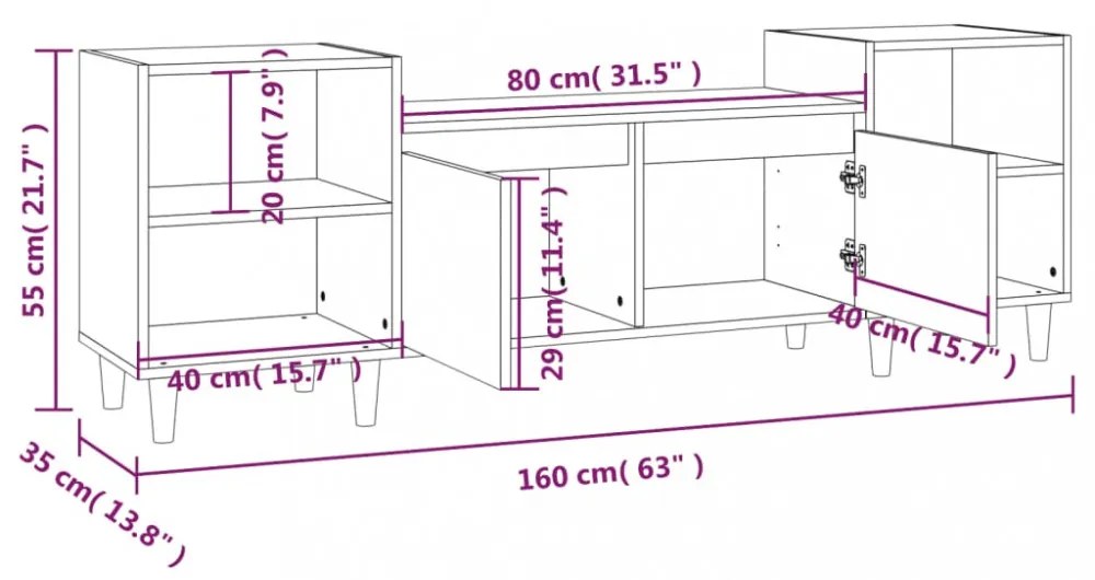 betonszürke szerelt fa TV-szekrény 160x35x55 cm
