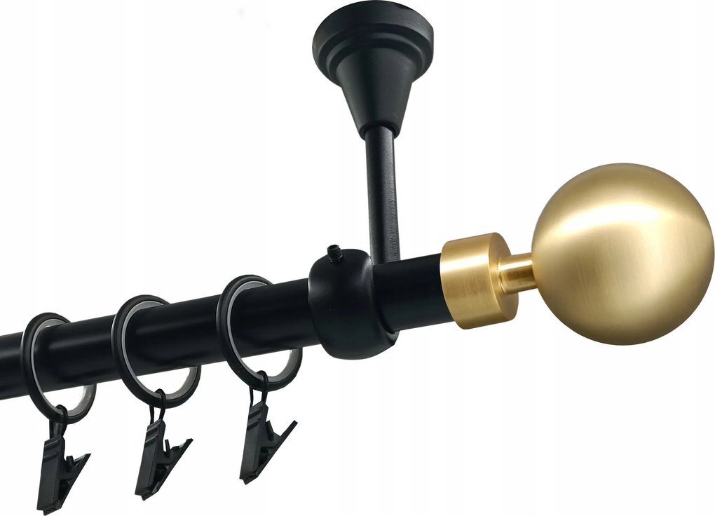 Függönykarnis szimpla Fém Mennyezeti 19mm Fekete Matt 140cm Gömb Modern Gold
