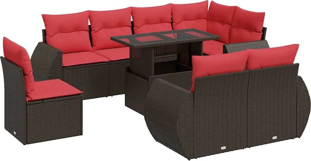 vidaXL 9 részes barna polyrattan akácfa kerti ülőgarnitúra párnákkal