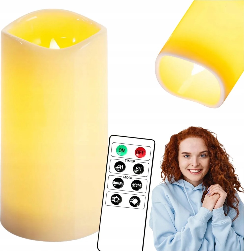 Kültéri Led Gyertya Krémszínű Távirányítóval Időzítő Villódzó Hatás IP44 20 CM