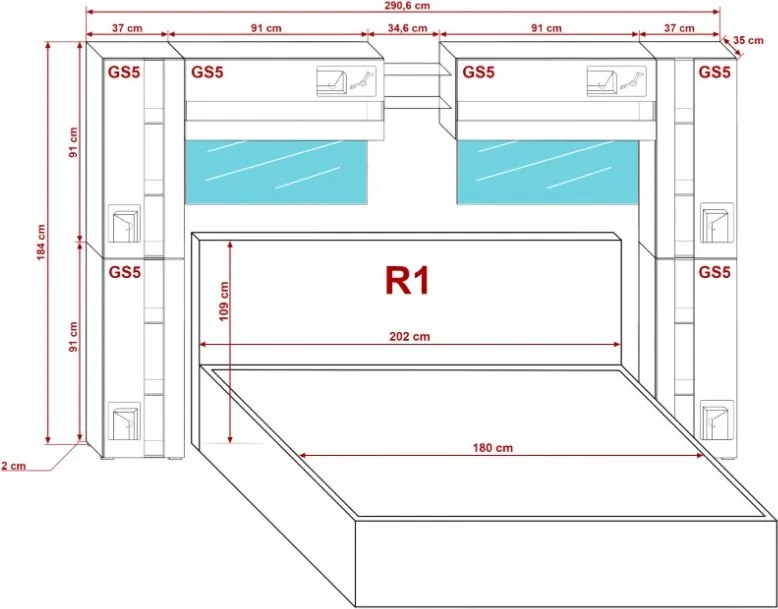 Prince Panama 14 hálószoba bútor magasfényű fehér (290,6cm)