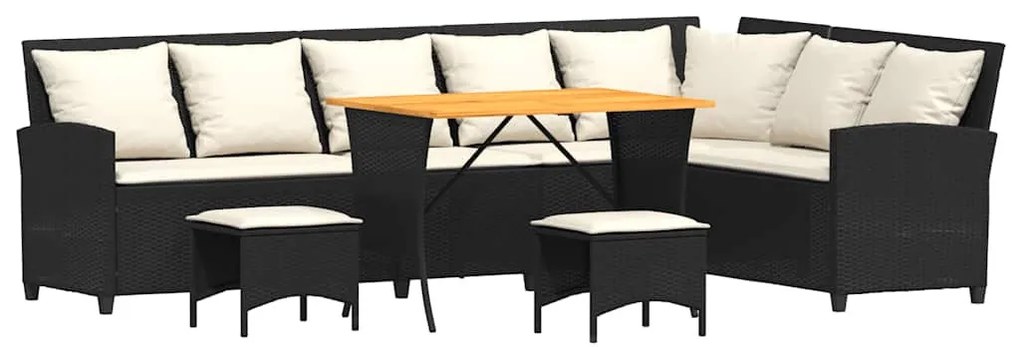 4 részes fekete polyrattan kerti ülőgarnitúra párnával L-alakú