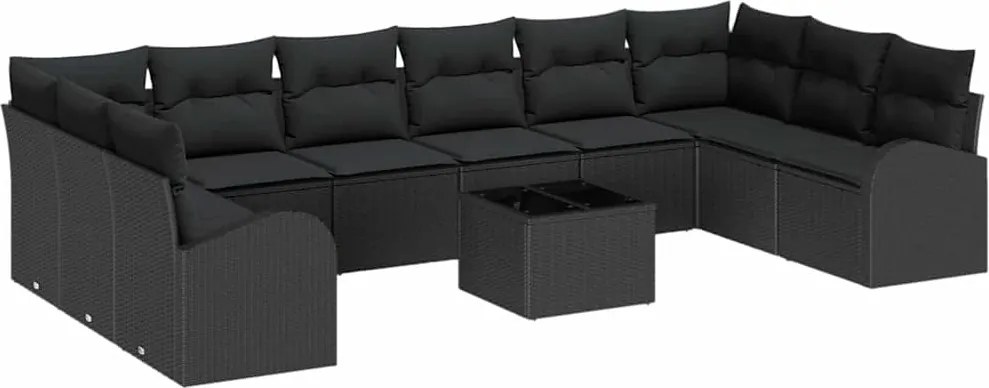 vidaXL Kerti Kanapé Szett párnával tárolóval 11 pcs Fekete polirattan