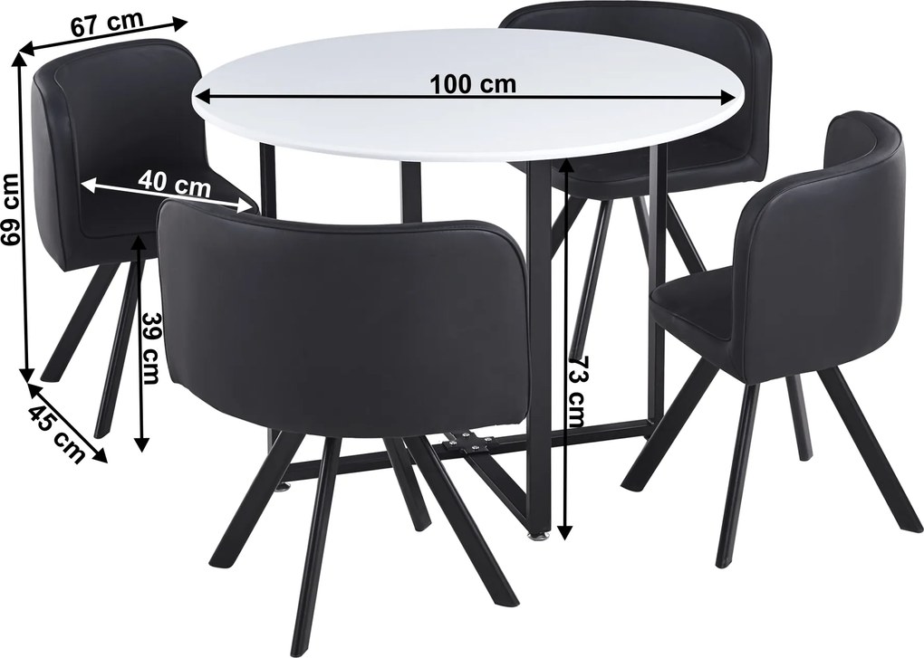 Étkező szett 1+4, fehér/fekete, BEVAN NEW