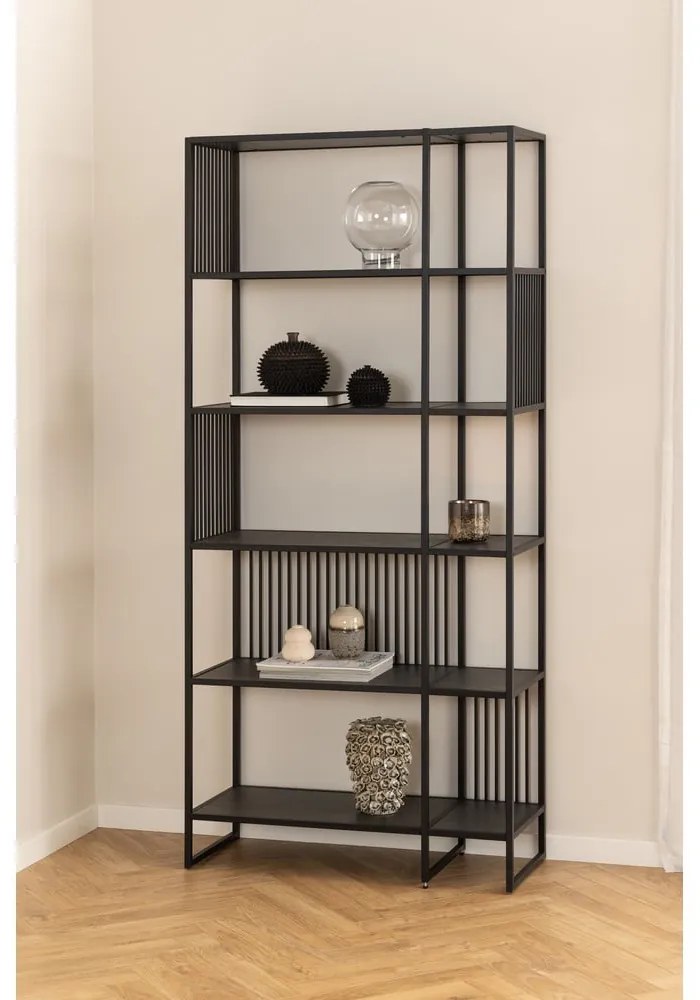 Fekete könyvespolc kő dekorral 85x185 cm Strington – Actona