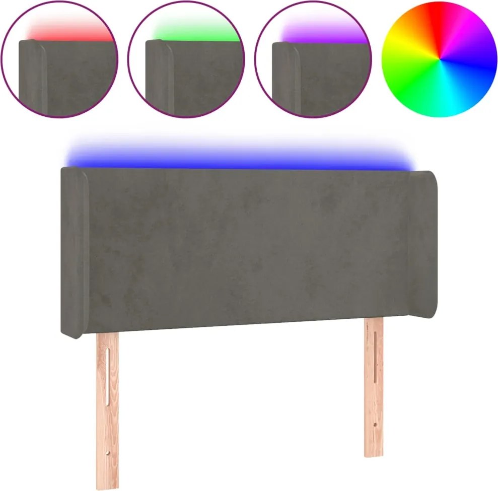 vidaXL sötétszürke bársony LED-es fejtámla 93 x 16 x 78/88 cm