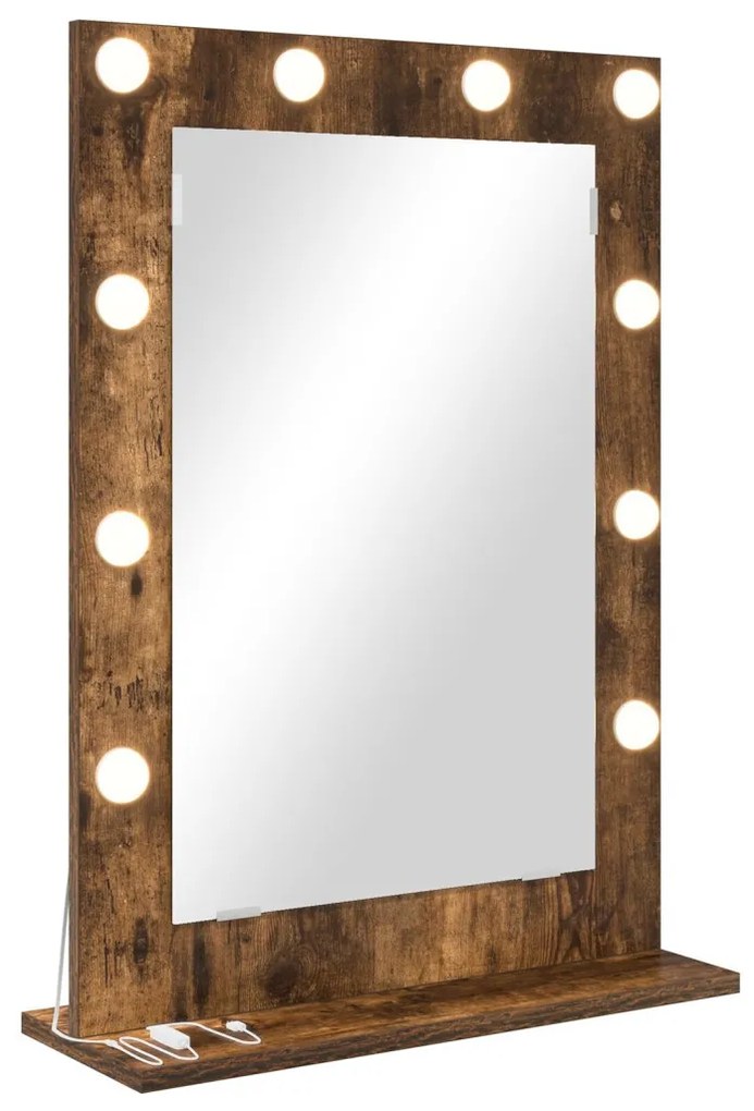 Toalett Tükör LED -es lámpákkal Füstölt tölgy 70 x 50 x 18 cm