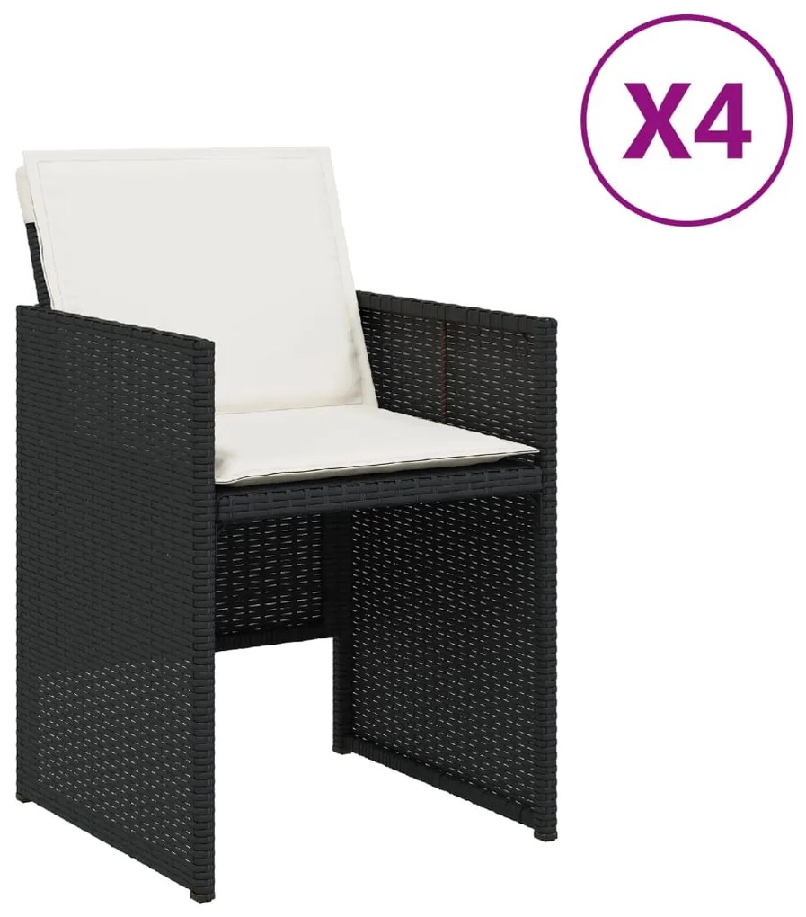 vidaXL 4 db fekete polyrattan kerti szék párnával