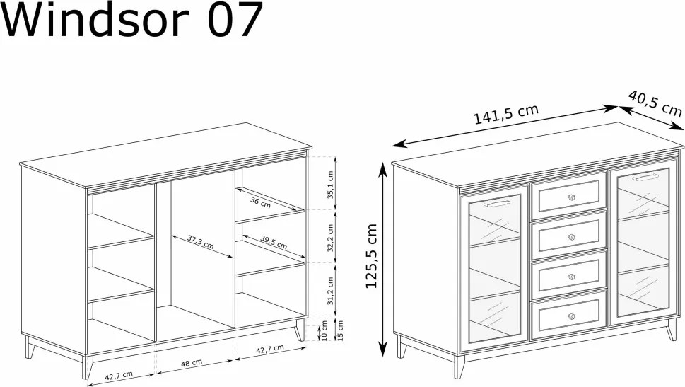 Aldabra Windsor W-7 vitrin, kasmír / természetes tölgy