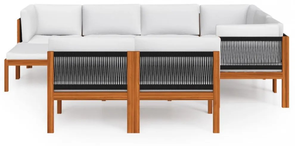 10 darabos krémszínű akácfa és kötél kerti pihenőgarnitúra párnákkal