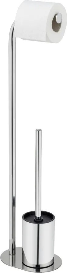 Fényes ezüstszínű rozsdamentes acél WC-papír tartó állvány WC-kefével Levante – Wenko