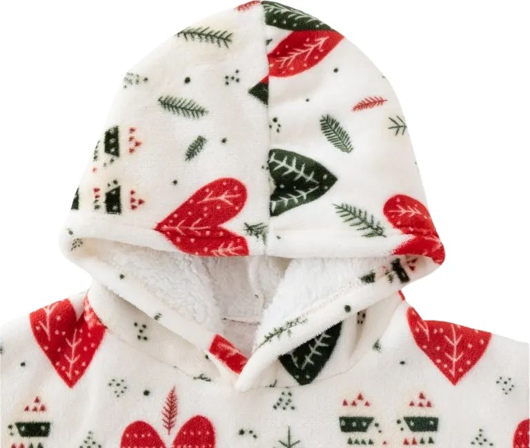 báránybunda hatású kapucnis, ujjas pléd WINTER HEARTS, színes kivitel