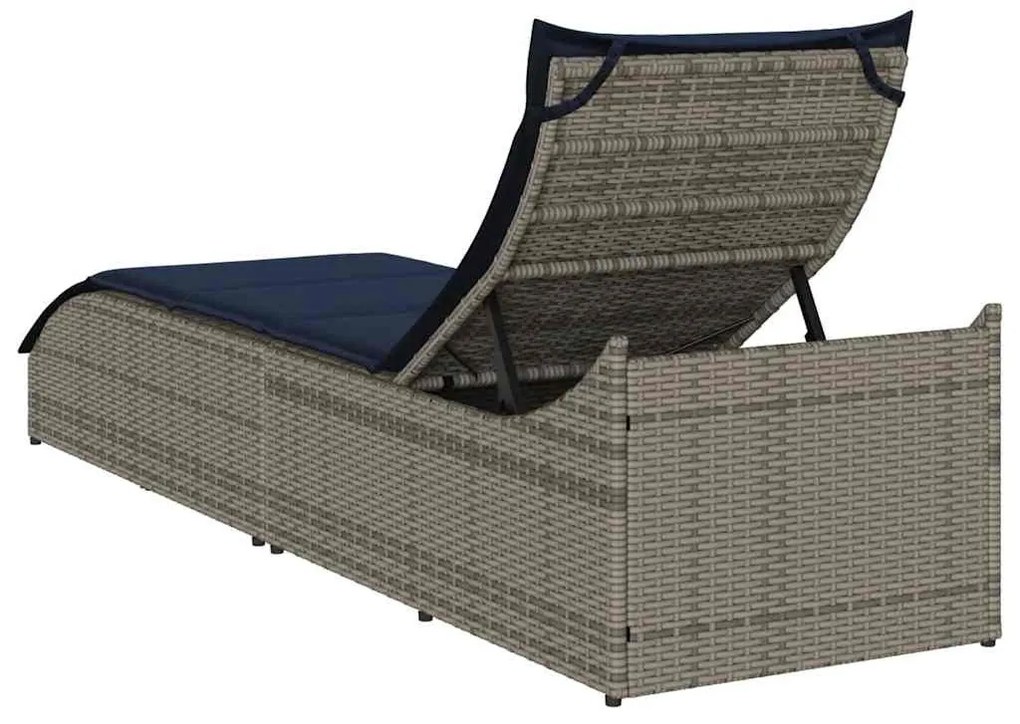 összecsukható napozóágy párnával és tárolóval szürke polyrattan