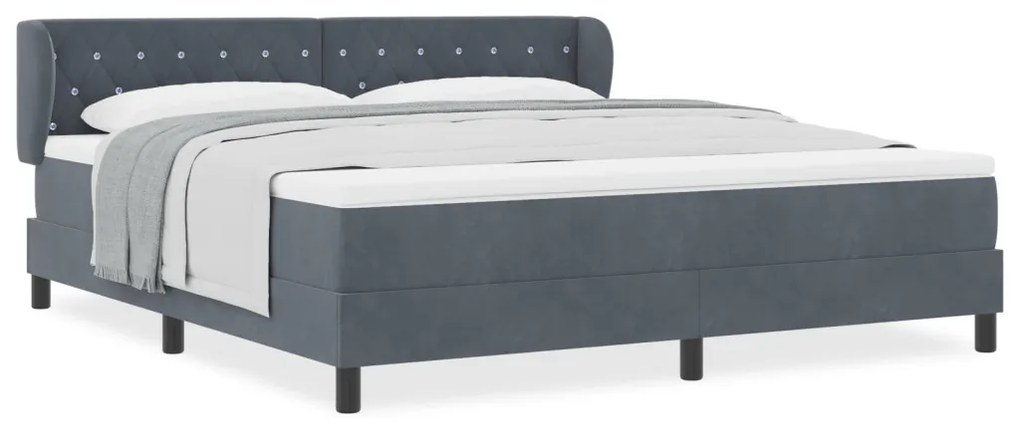 Boxspring Ágy Matrac Kollokációs Sötétszürke 180x200 cm Bársony