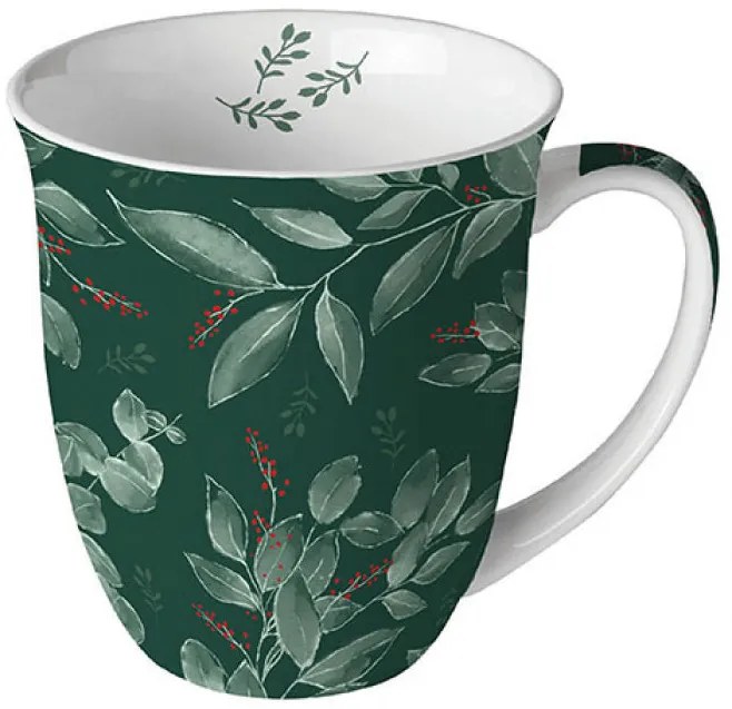 Karácsonyi porcelán bögre Leaves and berries 400 ml