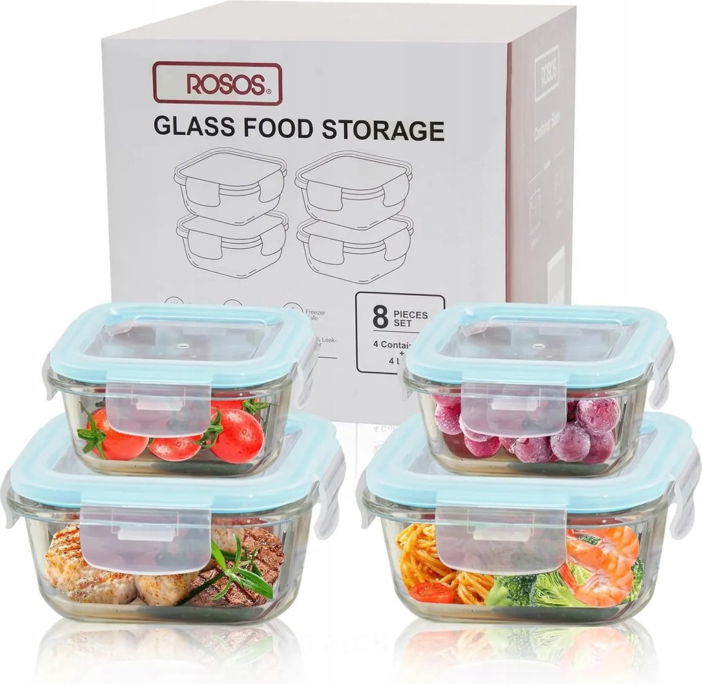 Ételtároló üvegek 4.szt készlet Légmentesen záródó sütő hűtőszekrények