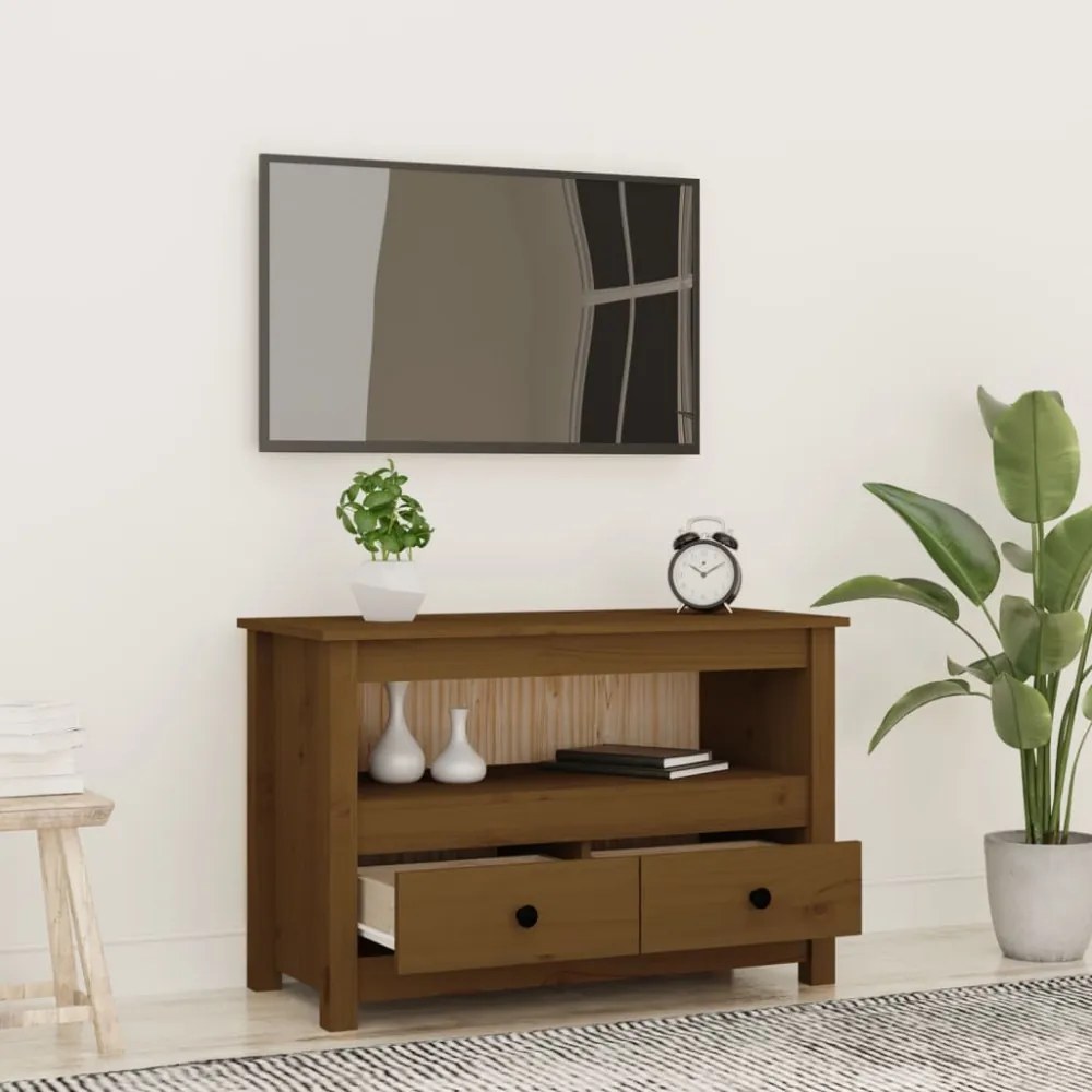 mézbarna tömör fenyőfa TV-szekrény 79 x 35 x 52 cm