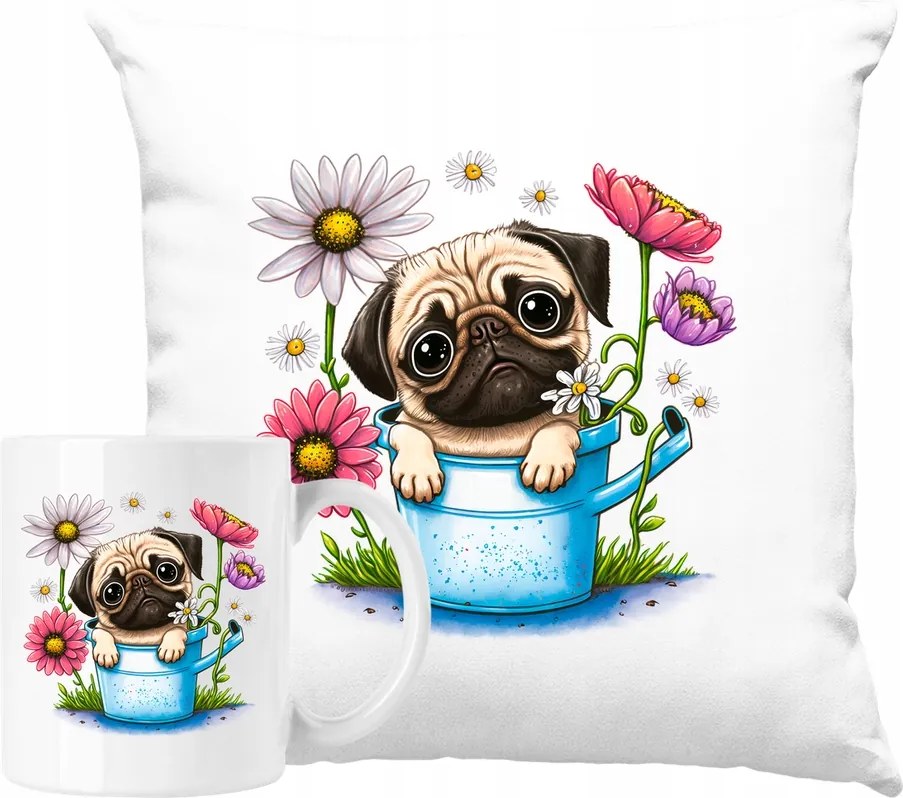 Bögre Szett Párna Kutya Virágok Művészet 9 Ötlet Ajándék