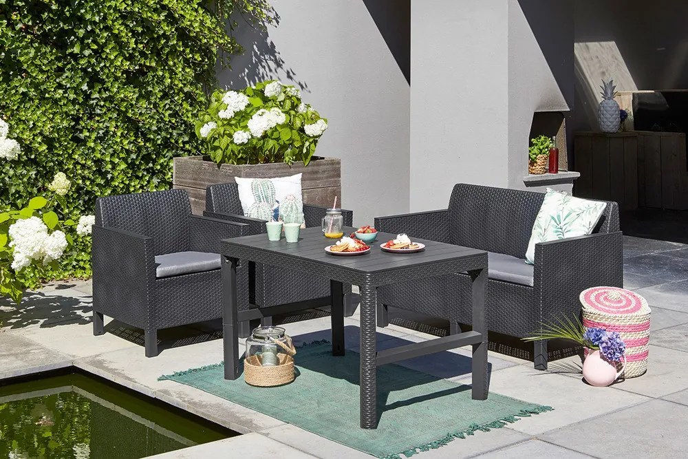 ALLIBERT LYON RATTAN állítható polyrattan kerti asztal, 72 cm - grafit ()
