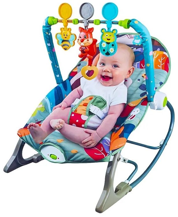 Gyermek hintaszék, állítható háttámlával, rezgéssel, kivehető párnával, összecsukható, teherbírás 18 kg