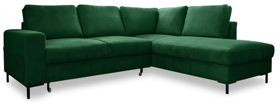 Sötétzöld kordbársony kinyitható sarokkanapé (jobb oldali) Lofty Lilly – Miuform